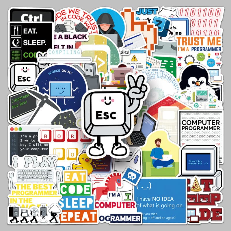 50 Programmer Stickers, Creative Computer Engineering Decals for Water Bottles, Waterproof Phone Cases, and Scrapbook Decoration