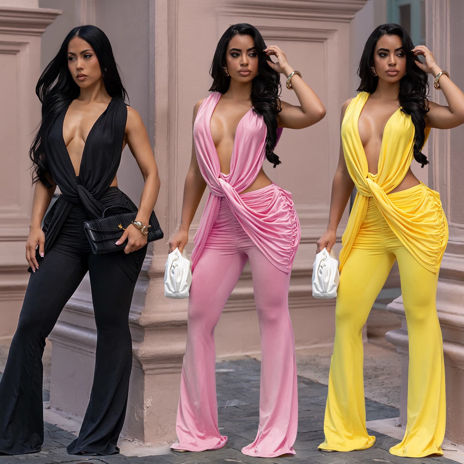 C7722 Cross-Border Aliexpress Amazon European and American Fashion Women's Clothing Sexy Backless Solid Color Bodycon Jumpsuit