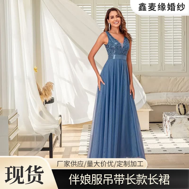 Cross-Border Women's Lace Appliqué Dress, Deep V-Neck Dress, Fashionable, Elegant, Waist-Cinching Long Dress, Prom Evening Dress