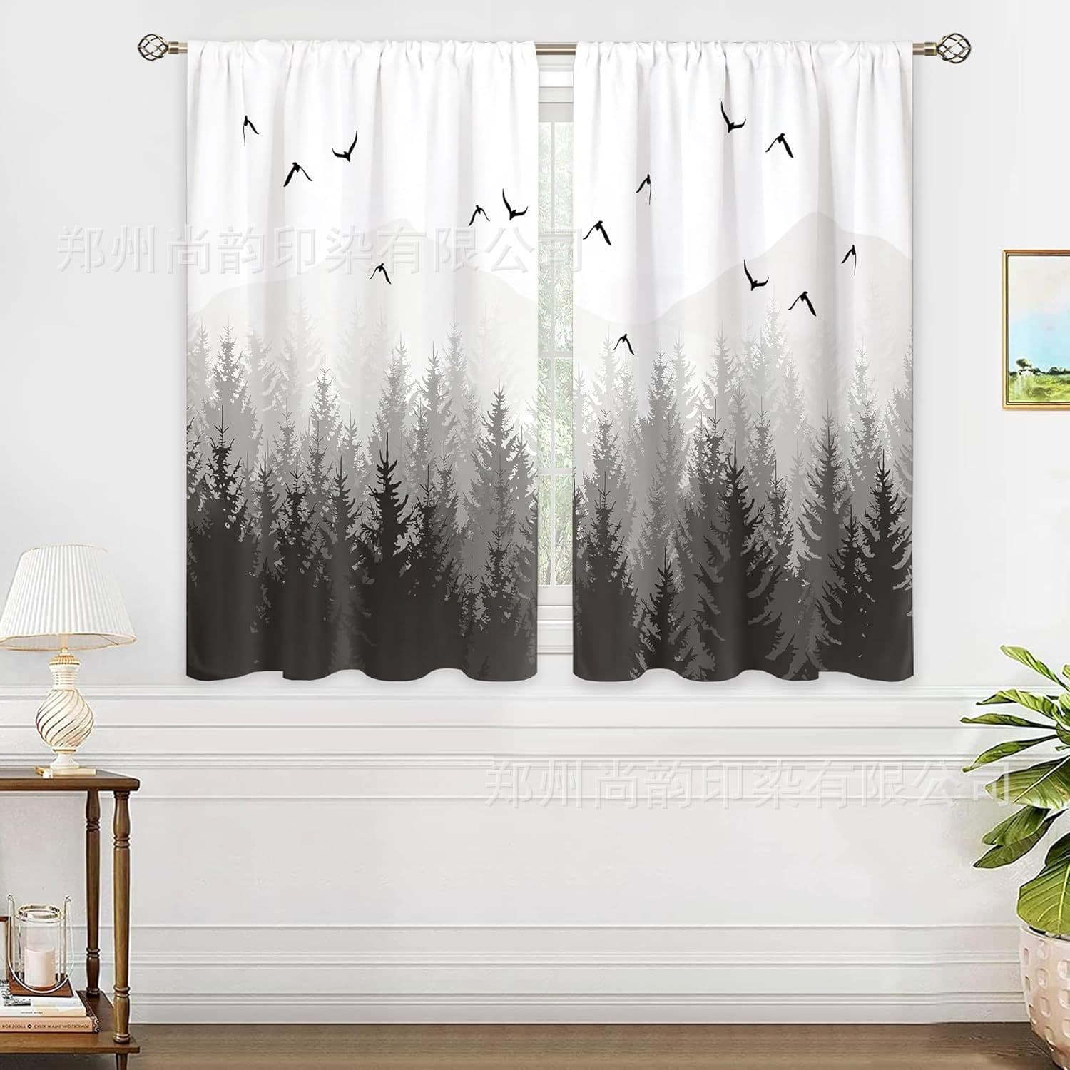 Cross-border Amazon TEMU American-style Kitchen Theme Printed Curtain Valance Kitchen Coffee Short Curtain Ambiance Decoration