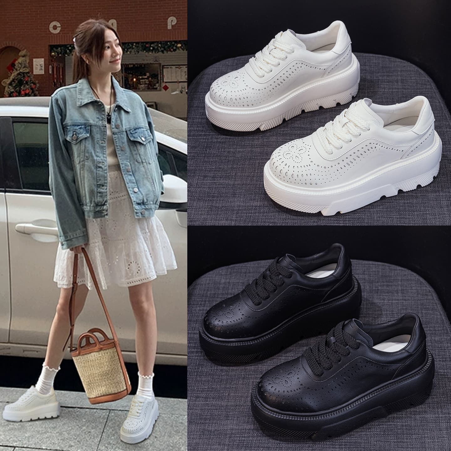 New Thick Sole Height-Increasing Women's Shoes 2026 Spring White Shoes Versatile Casual Platform Sports Shoes Hole Shoes Board Shoes