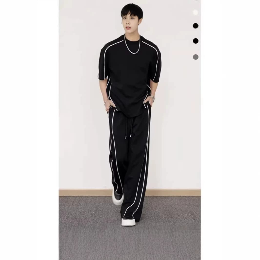 Factory Wholesale Summer Men's Designer Graphic T-Shirt and Flared Wide-Leg Pants Casual Streetwear Short-Sleeve Set