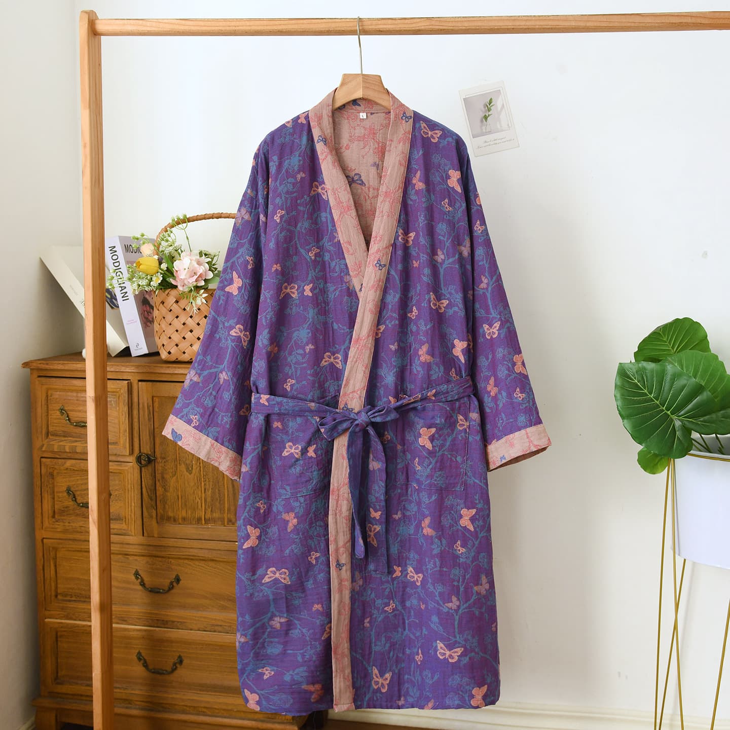 Pure Cotton Double-Layer Gauze Bathrobe Yarn-Dyed Jacquard Spring and Summer Thin Pajamas Homewear Nightgown Absorbent Bathrobe Wholesale