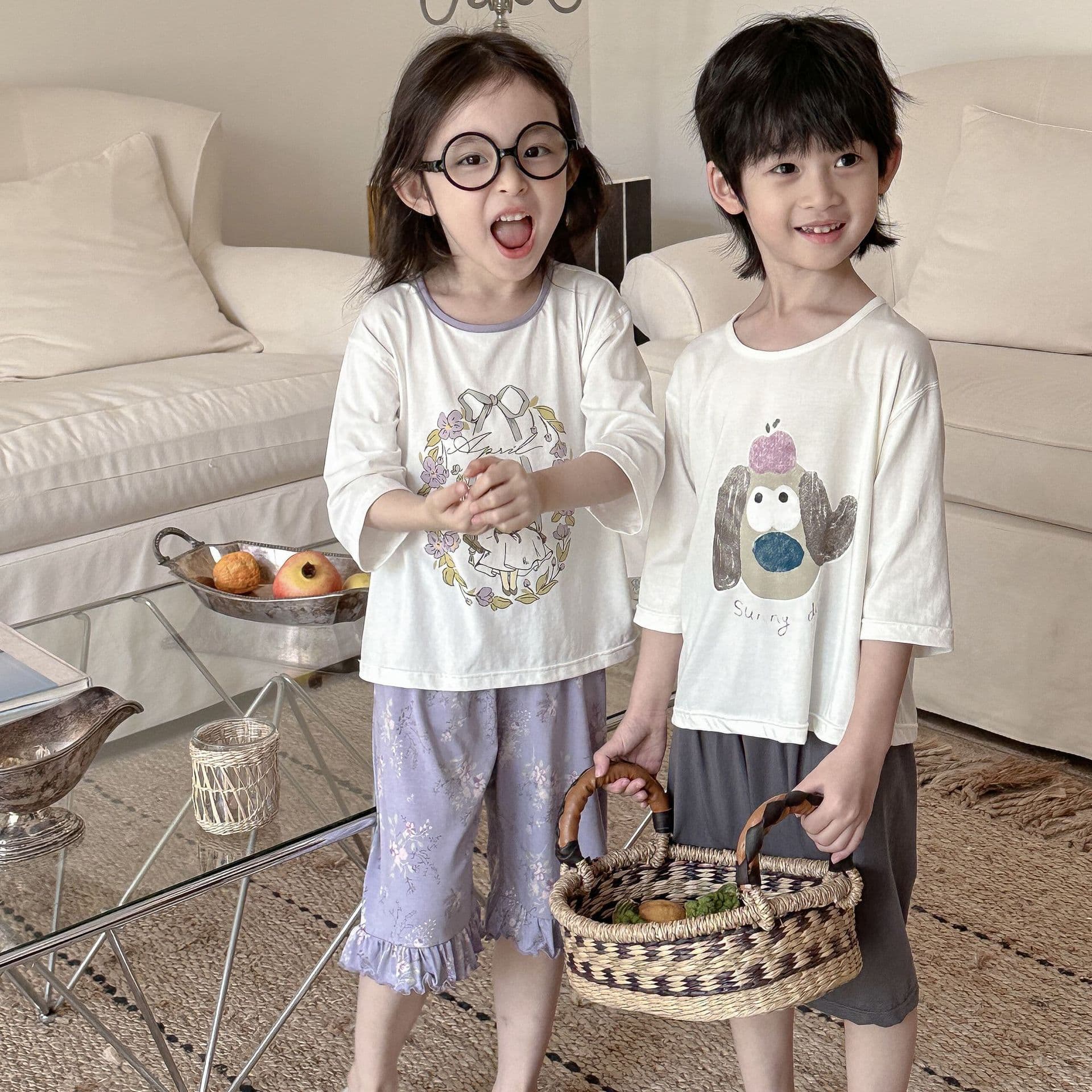 2026 New Spring/Summer Children's Bamboo Fiber Set, Comfortable and Versatile Kids' Homewear Baby Set