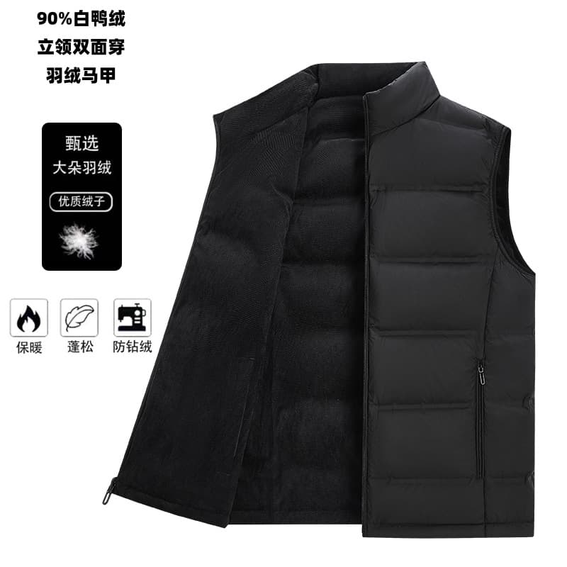 [Authentic Down Vest] 2025 New 90% White Duck Down Stand Collar Fleece-Lined Reversible Down Vest