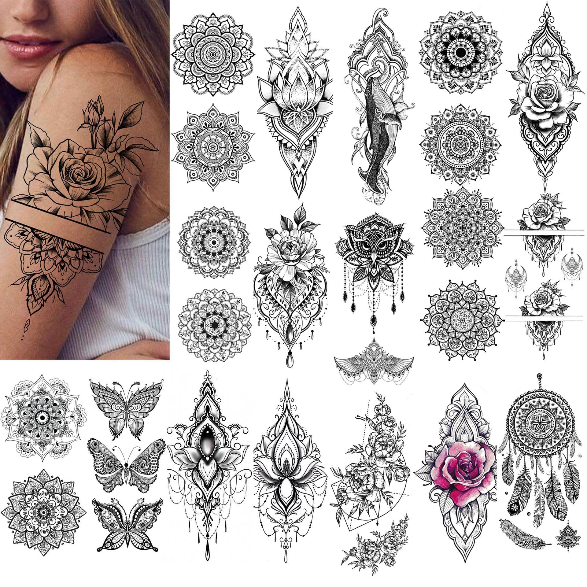 Cross-border Henna Tattoo Stickers for Arms, Hands, Back, Neck - Temporary Tattoo Stickers for Temu, Amazon