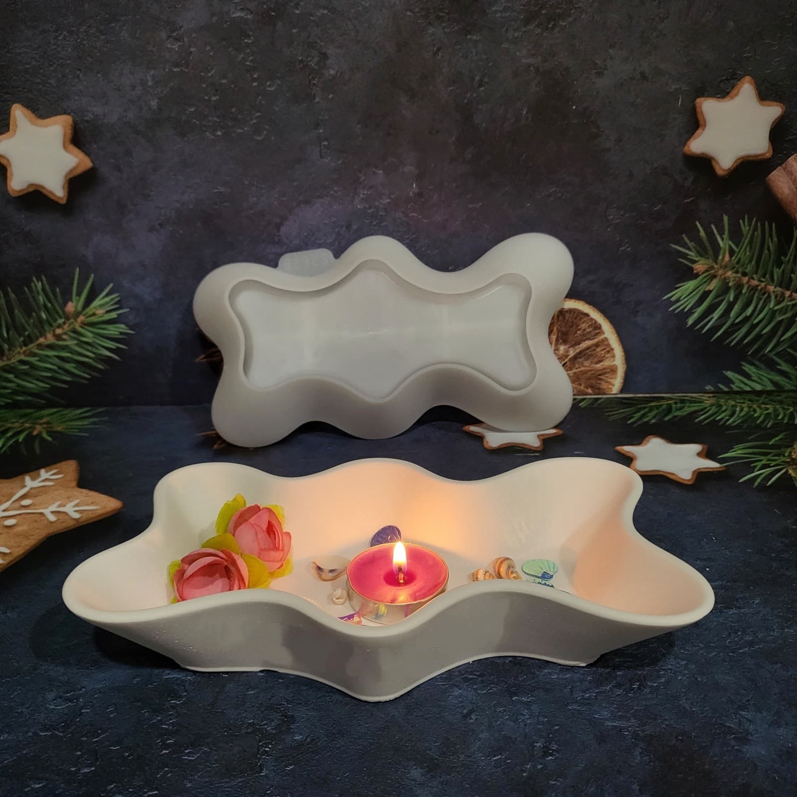 S2678 Irregular Candle Cup Storage Bowl Decorative Cement Plaster Mold DIY Silicone Mold