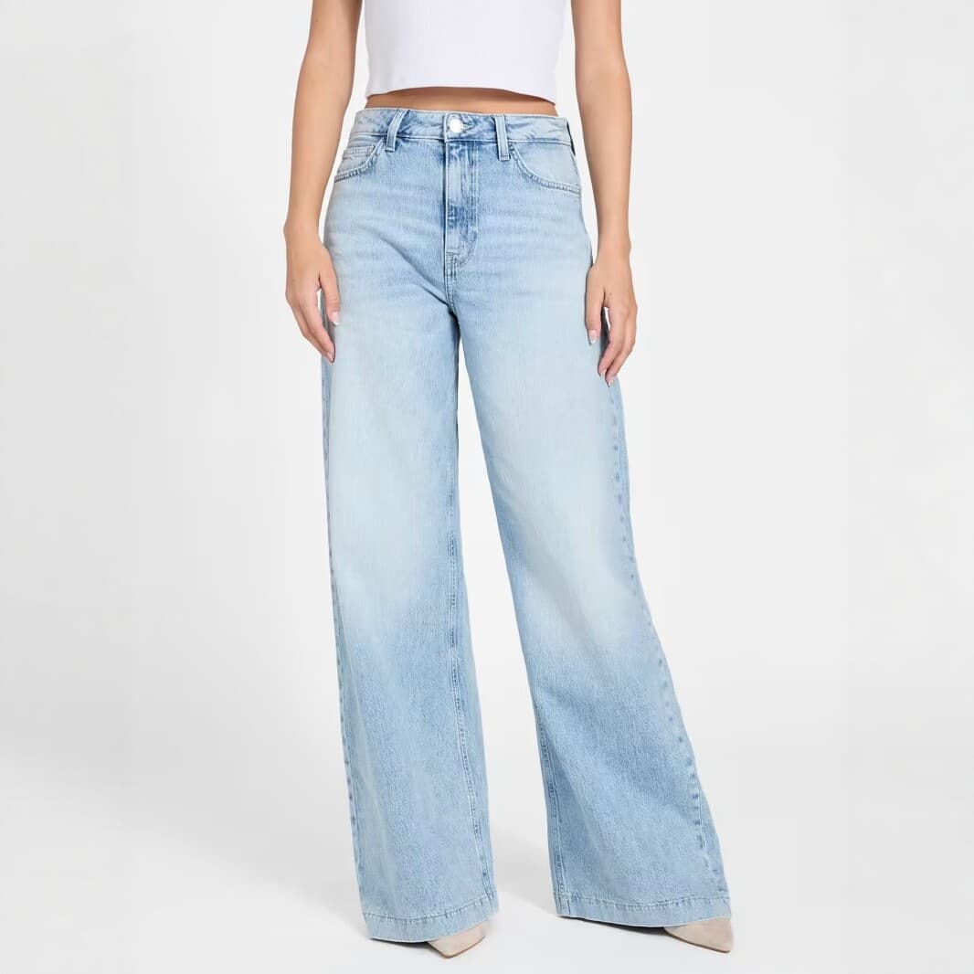 Guess Cross-Border EU/US High-Waist Washed Denim Jeans for Women, Solid Color Slimming Versatile Loose Straight-Leg Long Pants Streetwear Brand