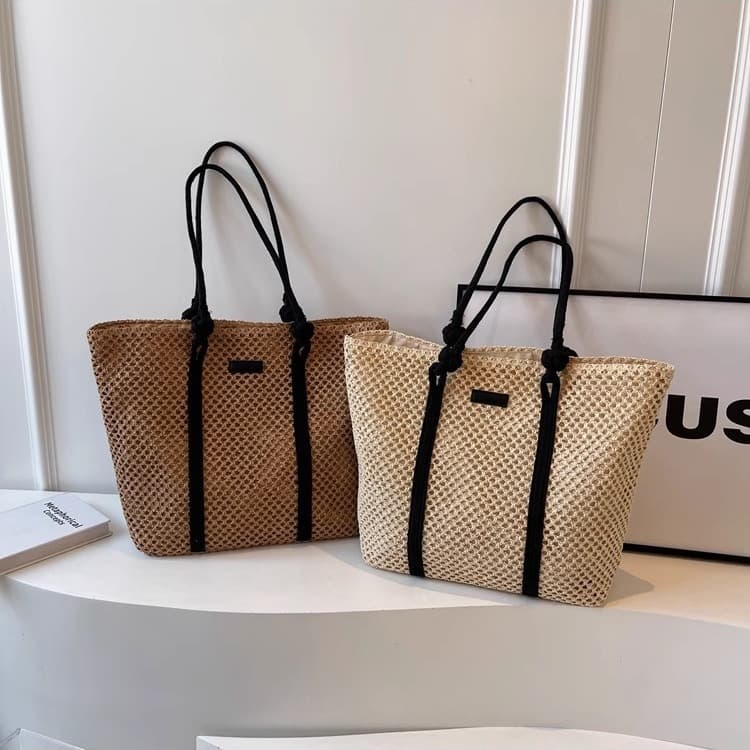 2025 Straw Bag Women Factory Wholesale Large Capacity Shoulder Tote Beach Vacation Woven Sand Bag Crossbody