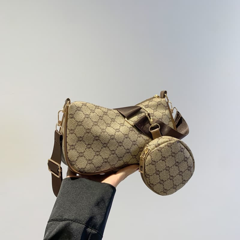 Vintage Casual 2025 Fall Trendy Print Fashion Versatile Niche Premium Texture Crossbody Shoulder Bag with Detachable Pouch