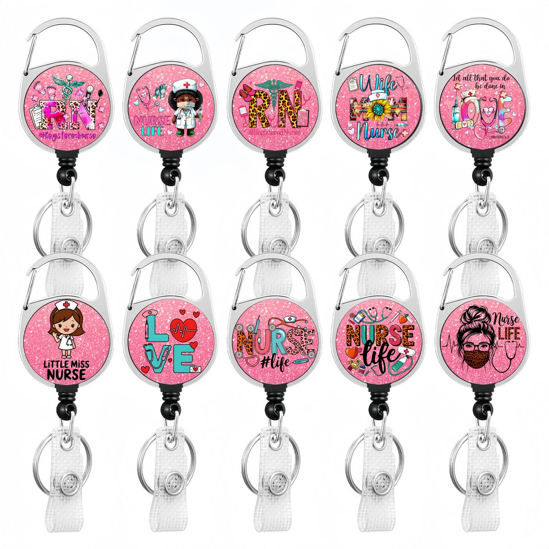 Cross-Border Medical Series Badge Scroll Pull-Tab with Zinc Alloy Carabiner, Retractable Anti-Loss Badge and ID Card Clip