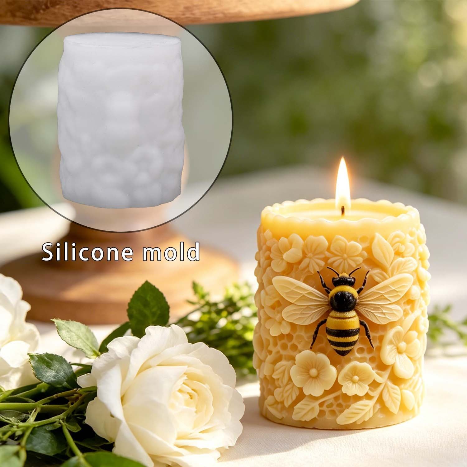 Proud diy three-dimensional bee flower cylindrical candle glue mold bee candlestick ornaments silicone mold