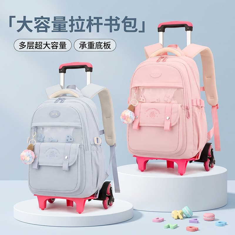 Natural Fish Rolling Backpack for Elementary School Girls, Fashionable, Lightweight, Large Capacity, Six-Wheel Stair-Climbing, Lightweight Rolling Bag for Middle and High School