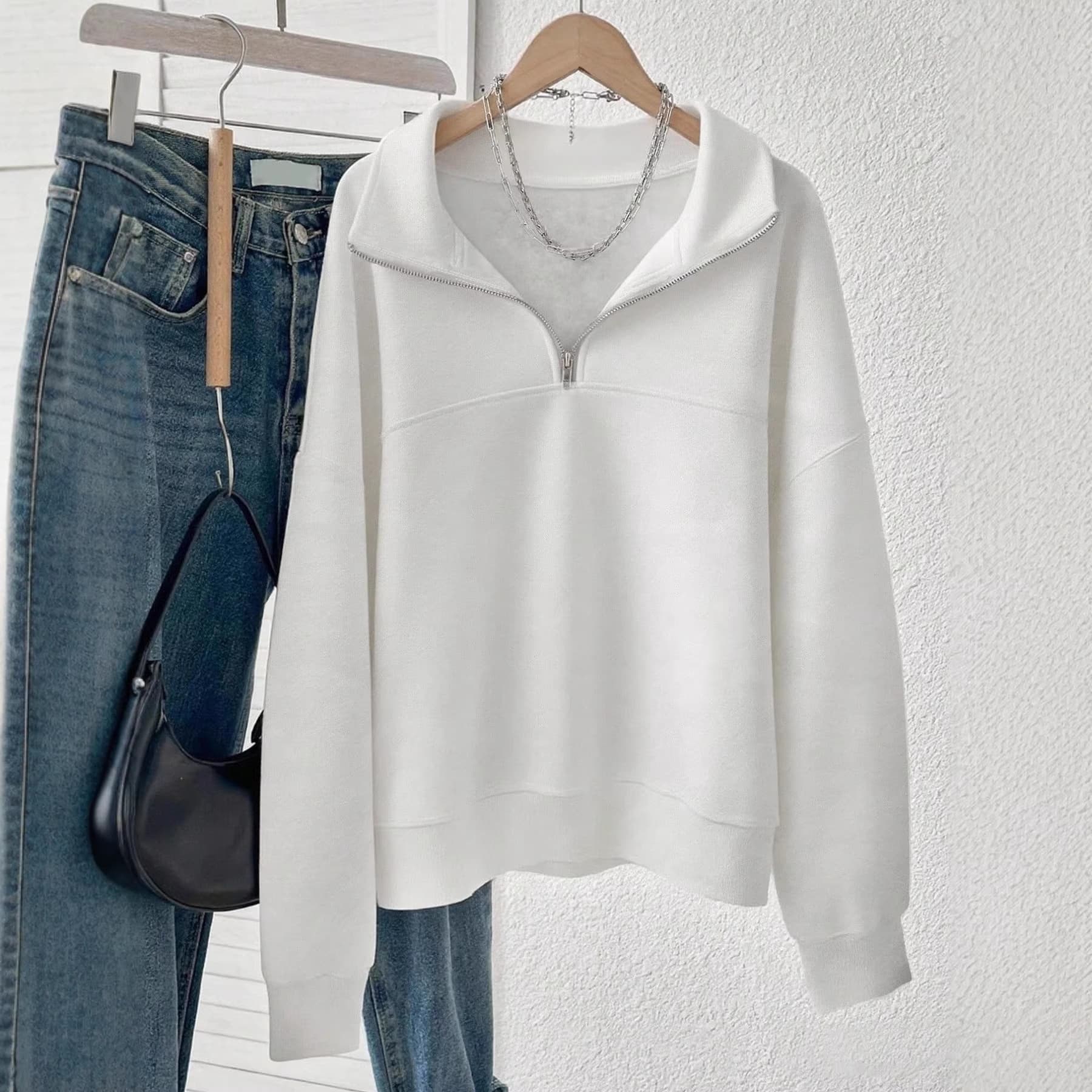 2026 cross-border European and American spring and autumn new solid color fleece lapel half-zip sweatshirt, fashionable, casual and comfortable day