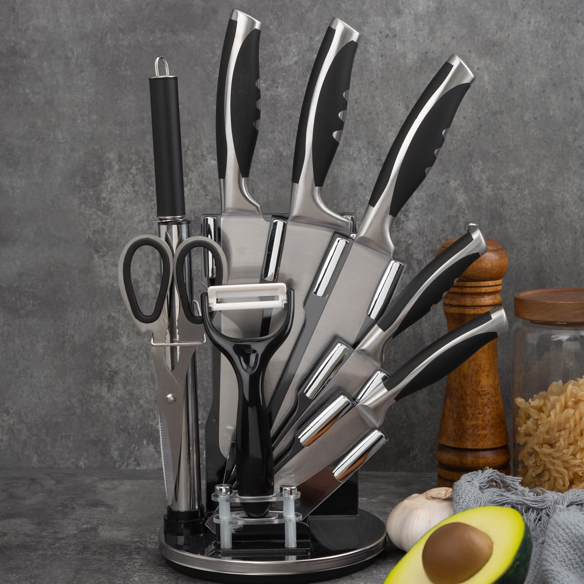 KITCHEN KNIFE SET cross-border 9-piece stainless steel kitchen multi-purpose knife set gift knife hollow handle knife