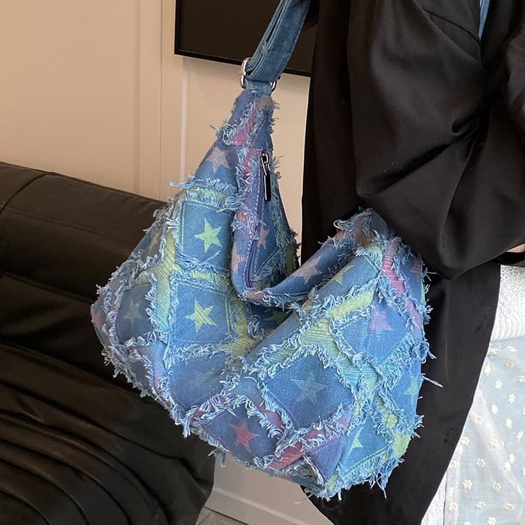 2025 New Casual Large Denim Shoulder Bag for Women, High Capacity for Class and Commute, Crossbody Bucket Bag