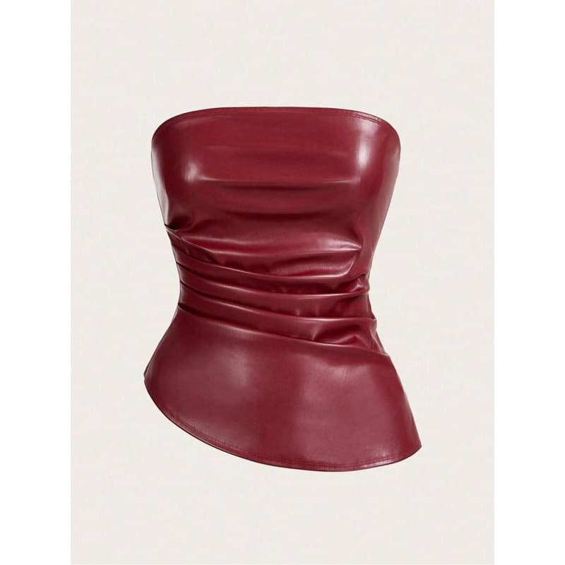 J 64158 Solid Leather Crop Top - Sexy Strapless Leather Vest for Cross-Border Trade