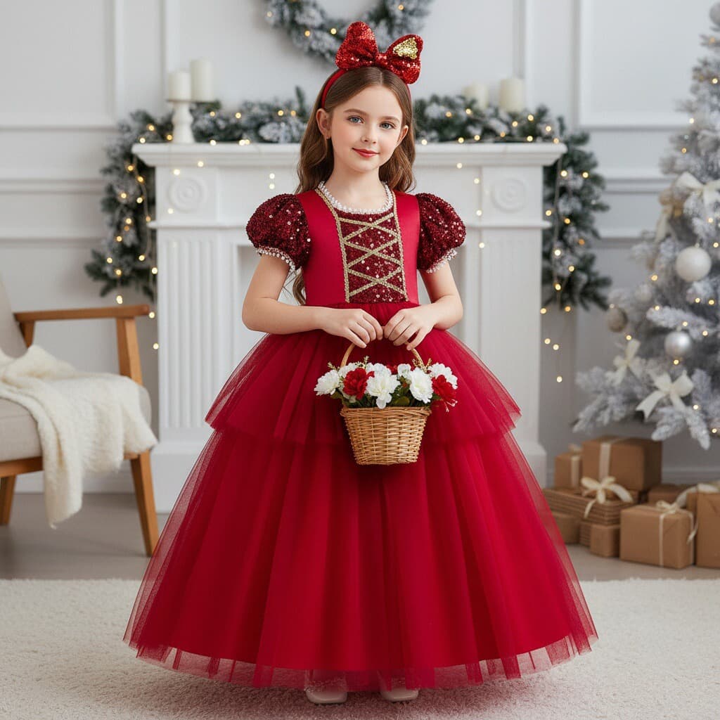 Halloween Christmas dress long princess dress puff sleeves sequined mesh tutu skirt cross-border girls dress