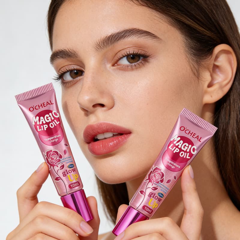 OCHEAL Cross-Border Color Changing Magic Lip Oil Glossy Lip Oil Lip Gloss Lip Tint Temperature Change Easy Color Nourishing Moisturizing Lip Care