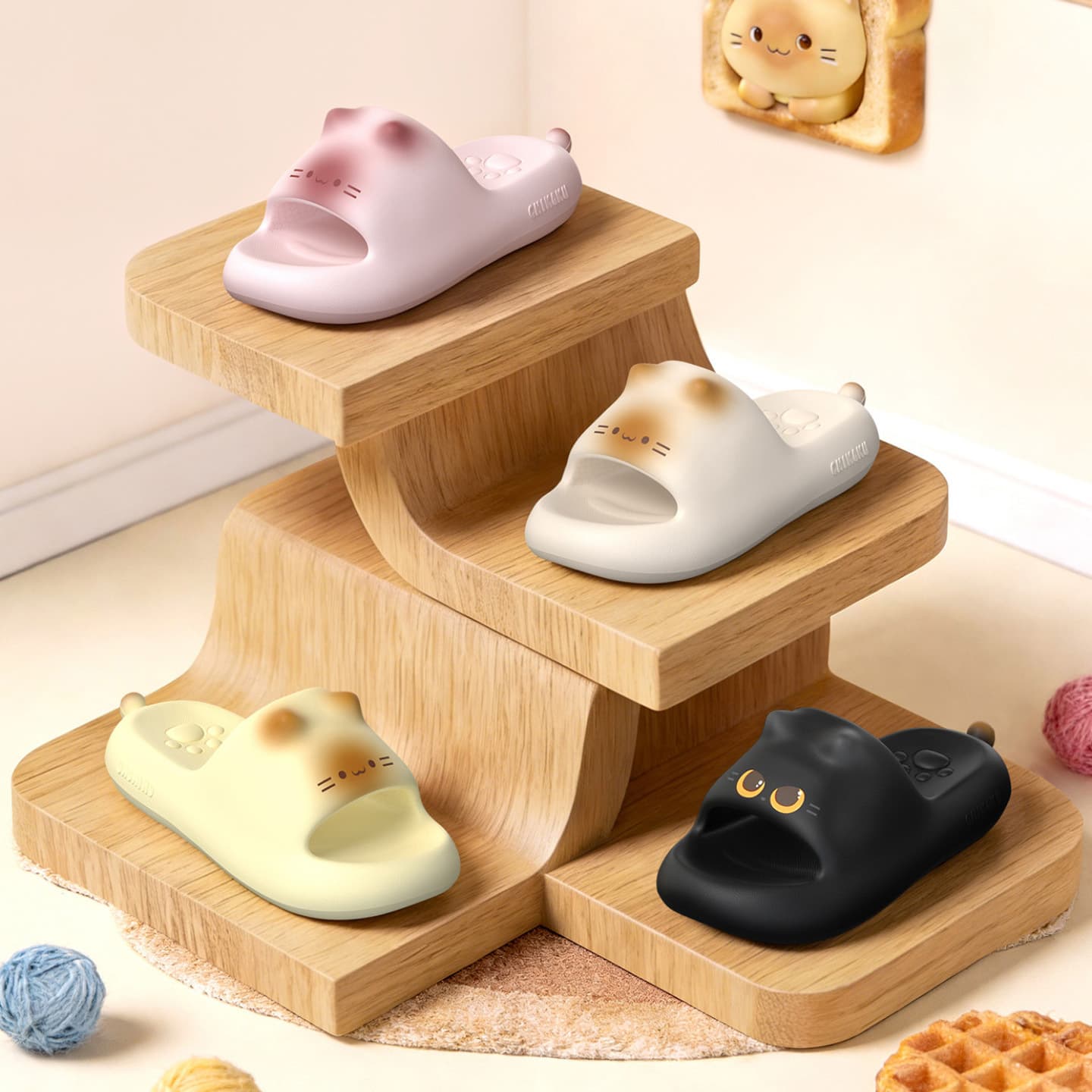 Cute Cartoon Cat Slippers for Women Summer Couple Non-Slip Cat Paw Sandals Indoor Arch Support Sandals for Men
