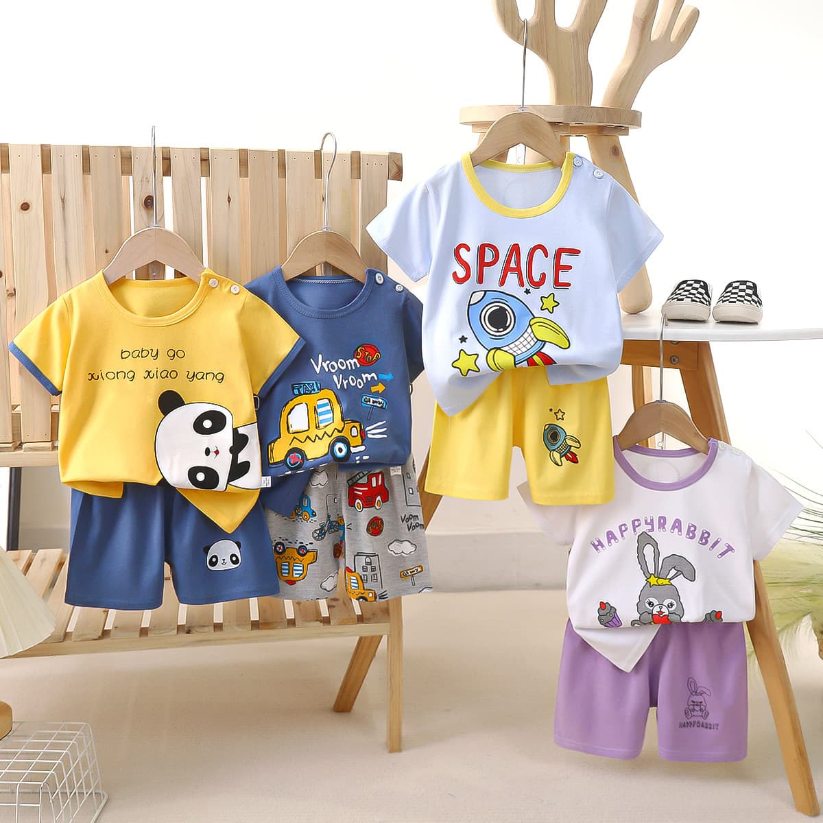 Children's short-sleeved suit pure cotton boy's T-shirt baby summer children's clothing girls shorts baby clothes summer clothing wholesale