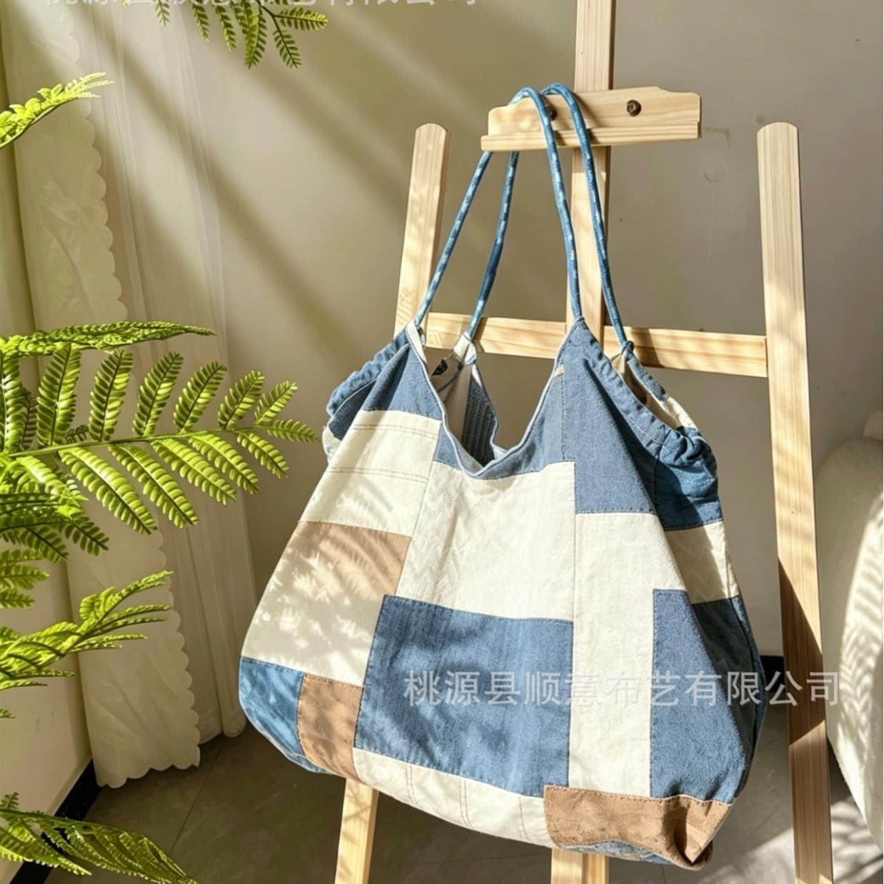 New ethnic style patchwork tote bag, wear-resistant Oxford cloth, retro contrast color, large capacity tote bag, casual shoulder bag