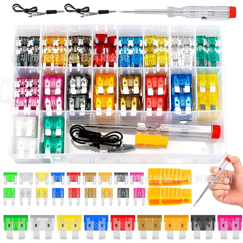 306PCS Medium + Small + Mini Fuse Aluminum Blades Mixed + Test Pen Automotive Fuse Box Set