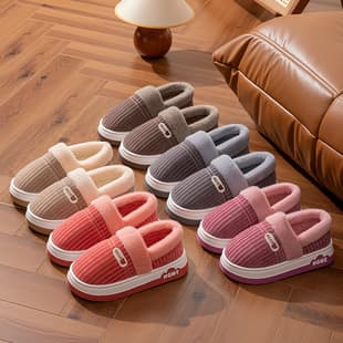 Autumn Winter New Thick Fleece Warm Cotton Slippers Women Home Outdoor Fashion Couple High Heel Thick Sole Cotton Slippers