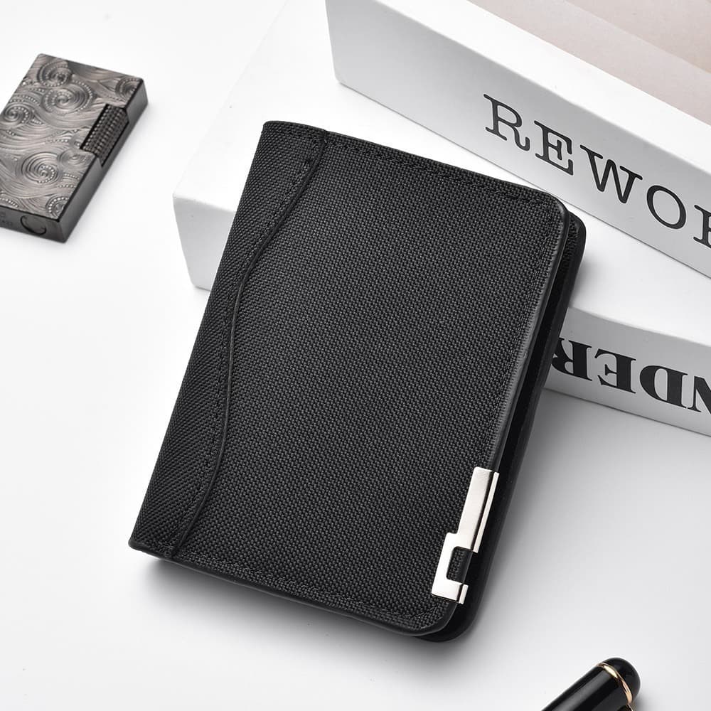 Gray black with metal ultra-thin vertical canvas short men's wallet student short wallet wallet card bag for men