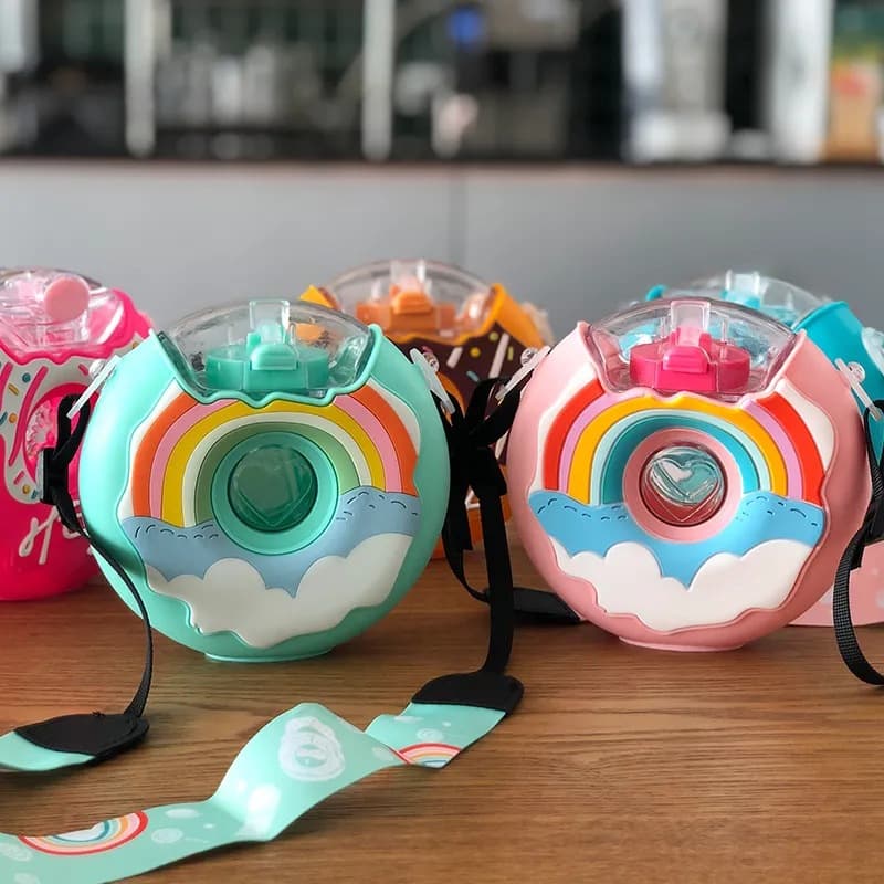 Donut Kids Cup, Ins Style Water Bottle for Elementary School Students, Straw Cup for Kindergarten Boys and Girls, Portable Cup