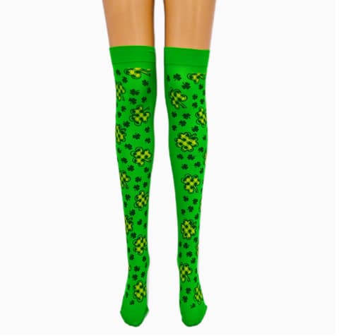 Spot Irish green lucky clover striped St. Patrick's Day party mid-length stockings