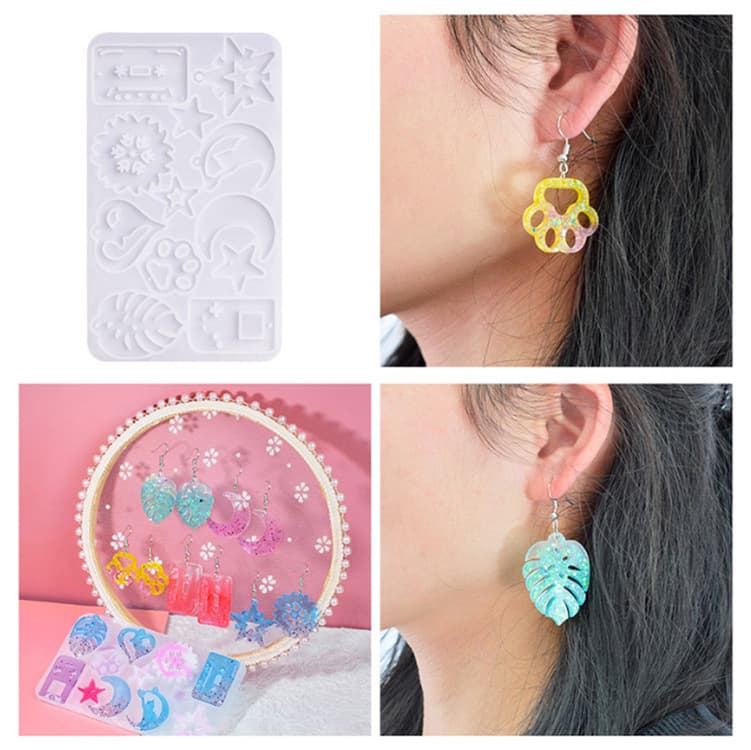 DIY Crystal Drop Ear Drop Mold Mirror Collections Love Moon Leaf Earrings Pendant Silicone Mold