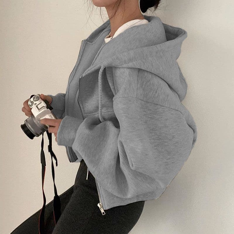 Zip-up Hooded Long Sleeve Sweatshirt Loose Casual Simple Trendy Versatile Solid Color Fashionable Relaxed Fit Coat Wholesale
