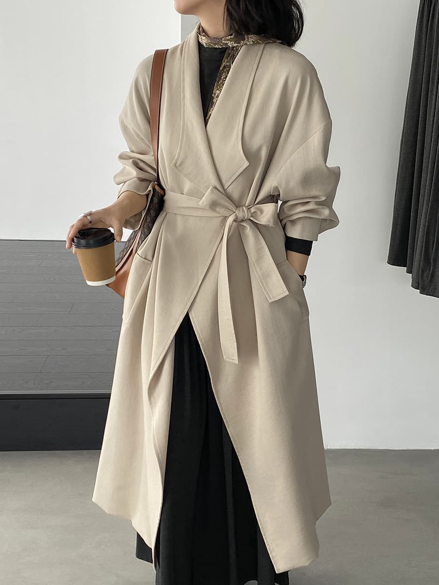 Jiangzuo Premium Flowing Tencel Notch Lapel Trench Coat Women's Autumn New Loose Relaxed Mid-Length Outerwear 6316