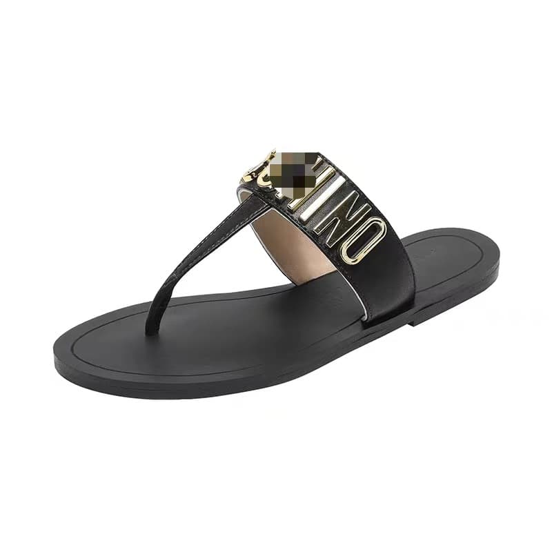 2023 New Casual Slippers for Women Outdoor Summer Top-Layer Cowhide Fashion Trendy T-Strap Flat Sandals European and American Style