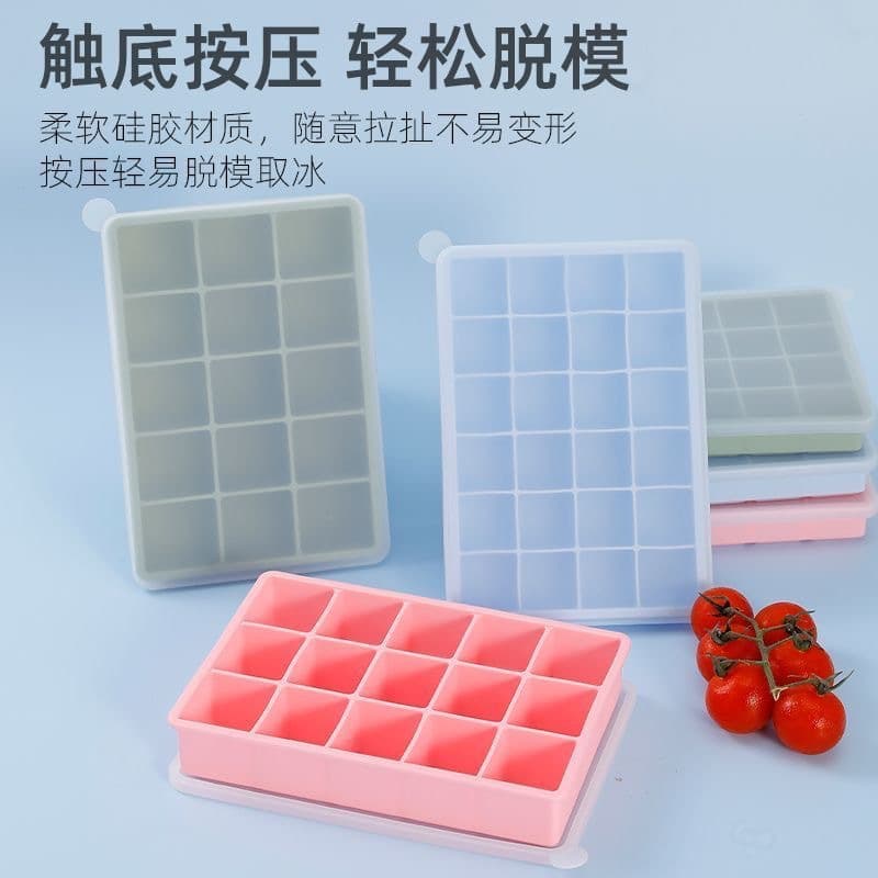 In Stock Silicone Ice Cube Tray 15 Grid 24 Grid with Lid Ice Mold Household Square Ice Cube Silicone Mold