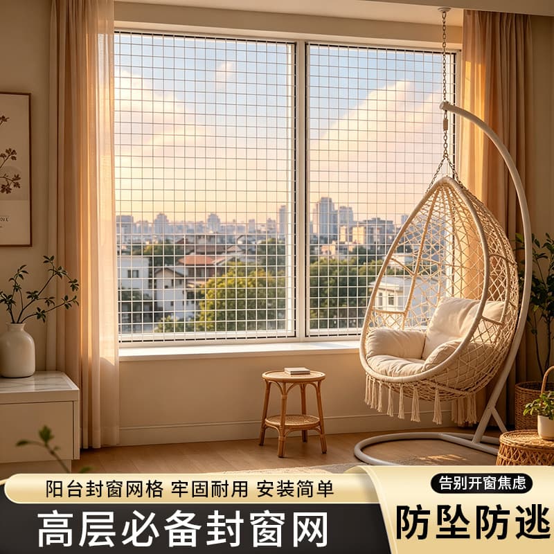 White Rust-Proof Iron Mesh Panel for Balcony Window Guard, Home Bay Window Cat Barrier Fall Prevention Net, Multiple Sizes