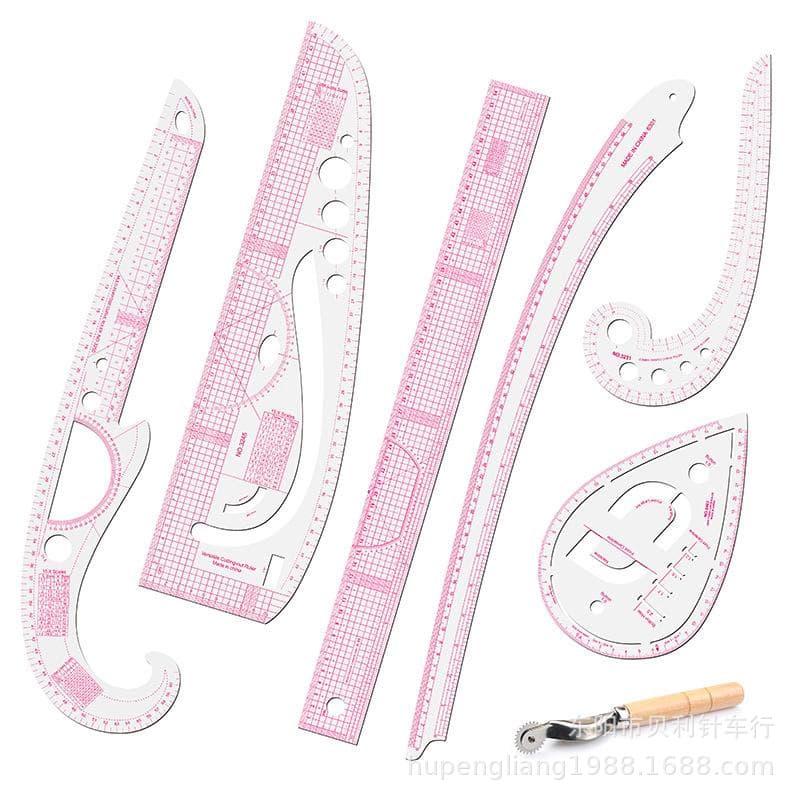 7-Piece Sewing Ruler Set for Pattern Making, Straight Ruler, Soft Tape Measure, Drafting Ruler, Grading Ruler, Curve Ruler, Arc Ruler