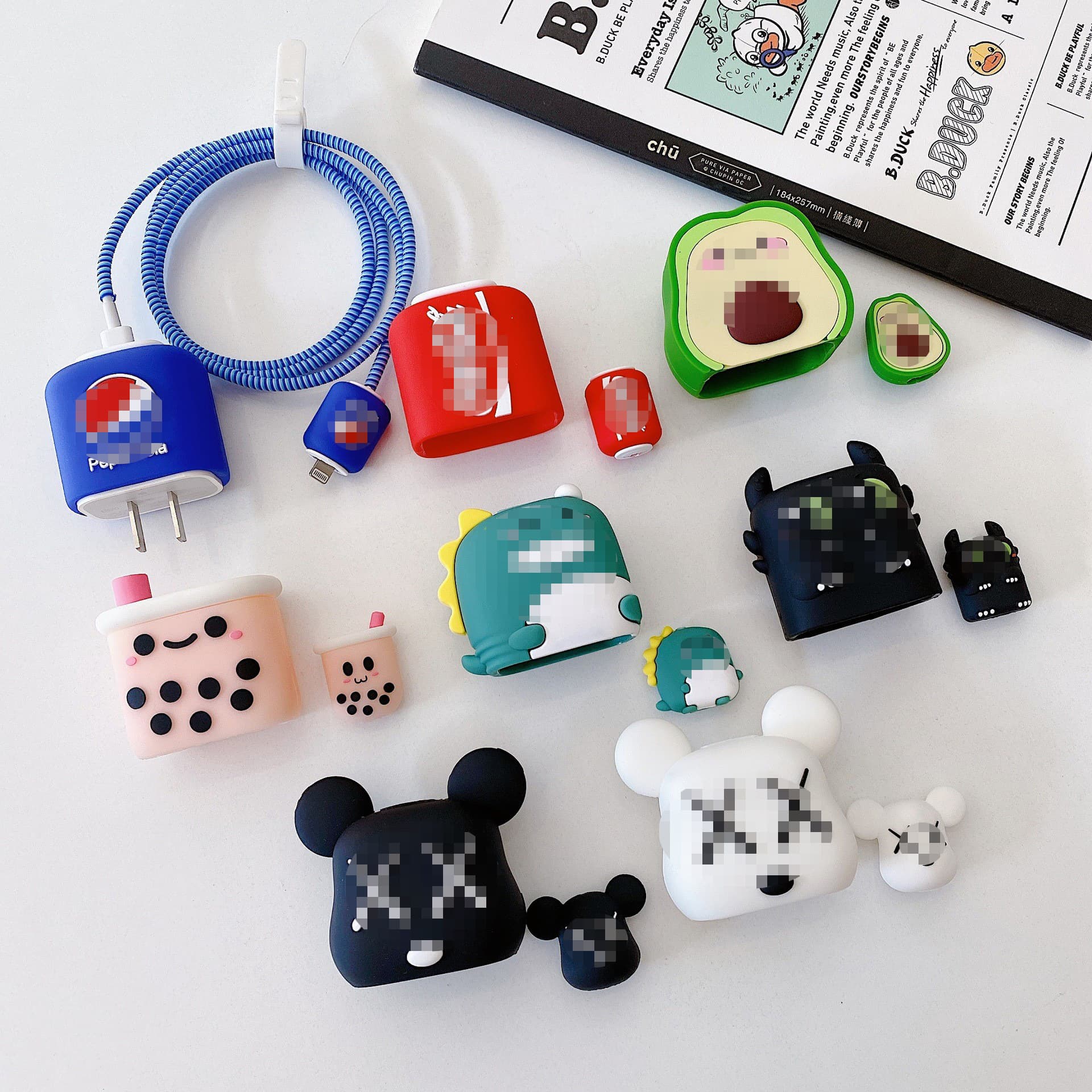 Creative Cartoon Data Cable Protective Case/Charger Protective Case for Apple 18/20W Cable Winder Four-Piece Set
