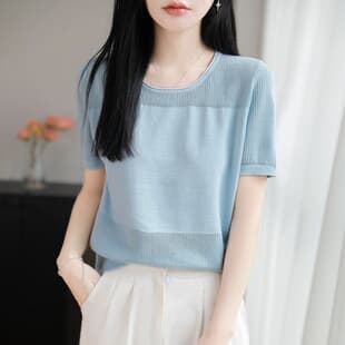 French High-End Summer Top New Cotton Lace Hollow Short Sleeve Knitwear Women Stylish Round Neck Base Layer Top Wholesale