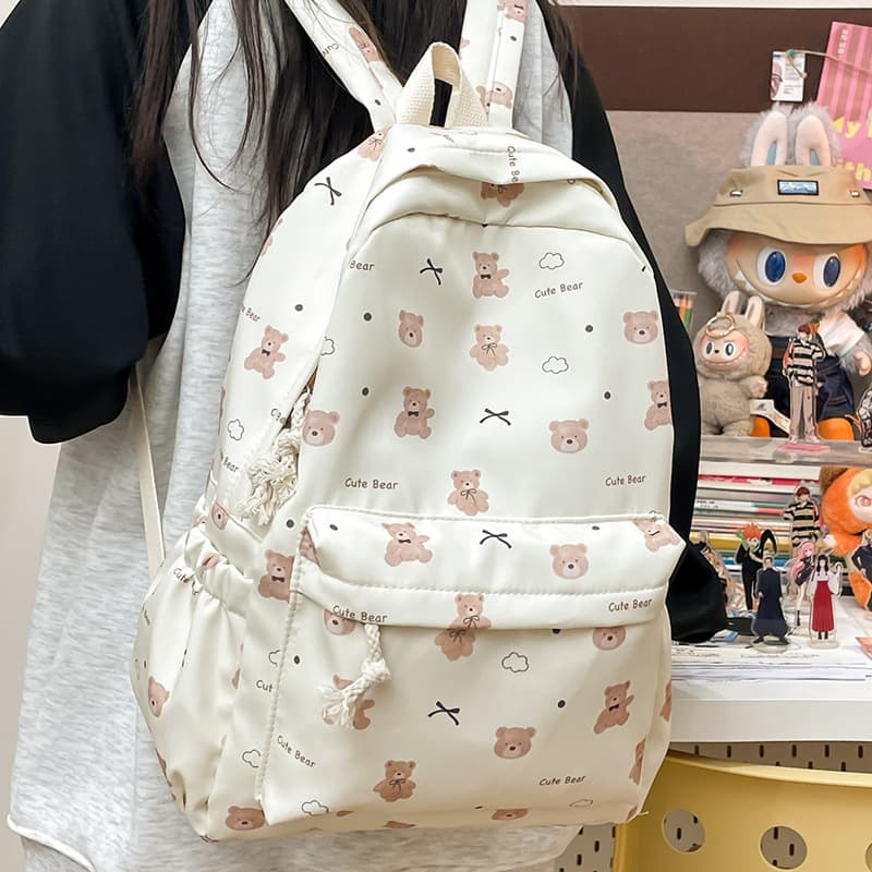 Cartoon Cute Bear Backpack for Women, Japanese Large Capacity Water-Repellent Computer Bag, Casual Handbag Travel Trendy Backpack