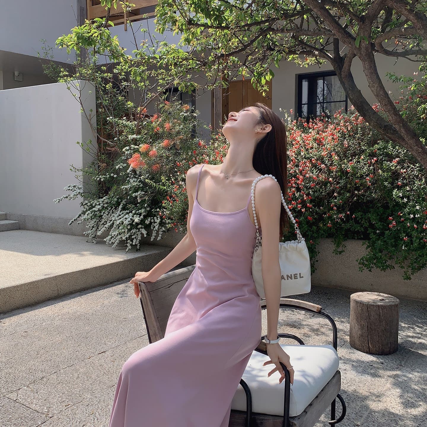 MULVAN Knit Dress with Padded Bust for Women Summer New Slim Fit Camisole Dress A-Line Flowing French Style Long Dress