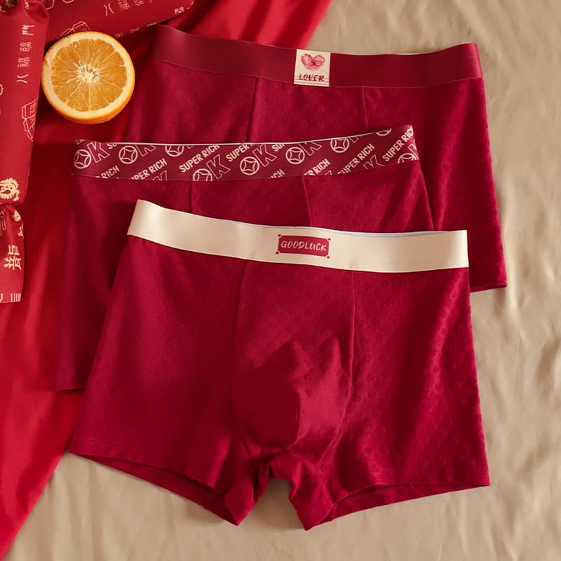 Wholesale new zodiac year auspicious love men's jacquard cotton red underwear breathable comfortable boxer briefs TikTok hit