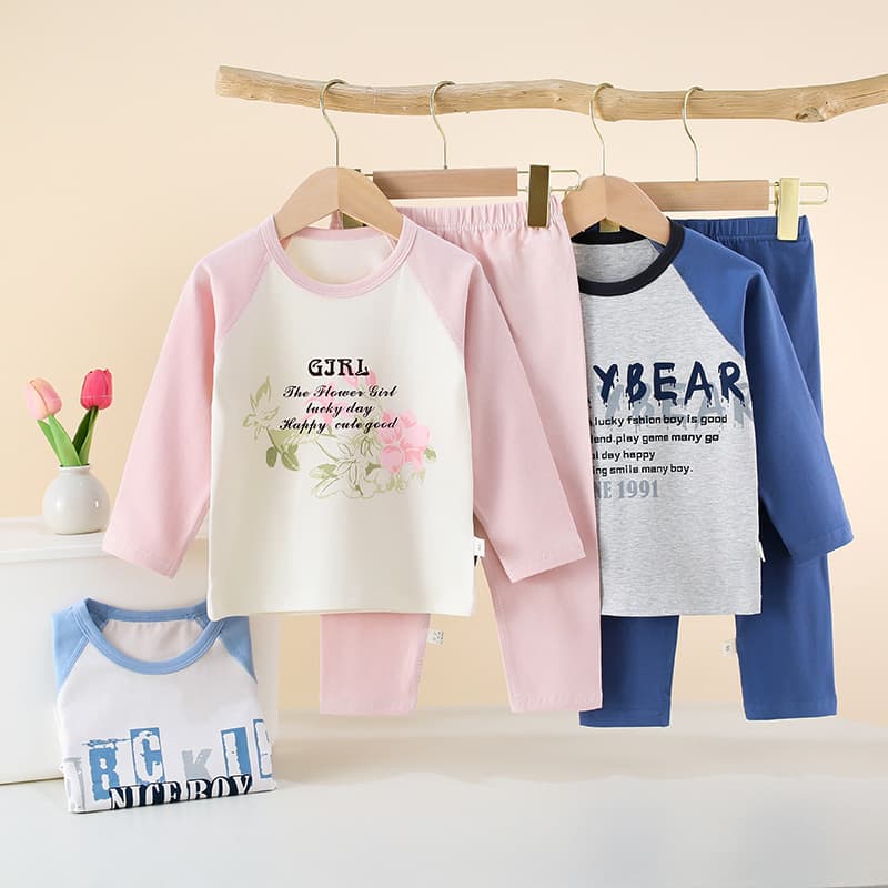 Children's Underwear Set, Raglan Style, Pure Cotton, Autumn and Winter Long-Sleeve Top and Bottom for Boys and Girls, Baby and Toddler Sizes