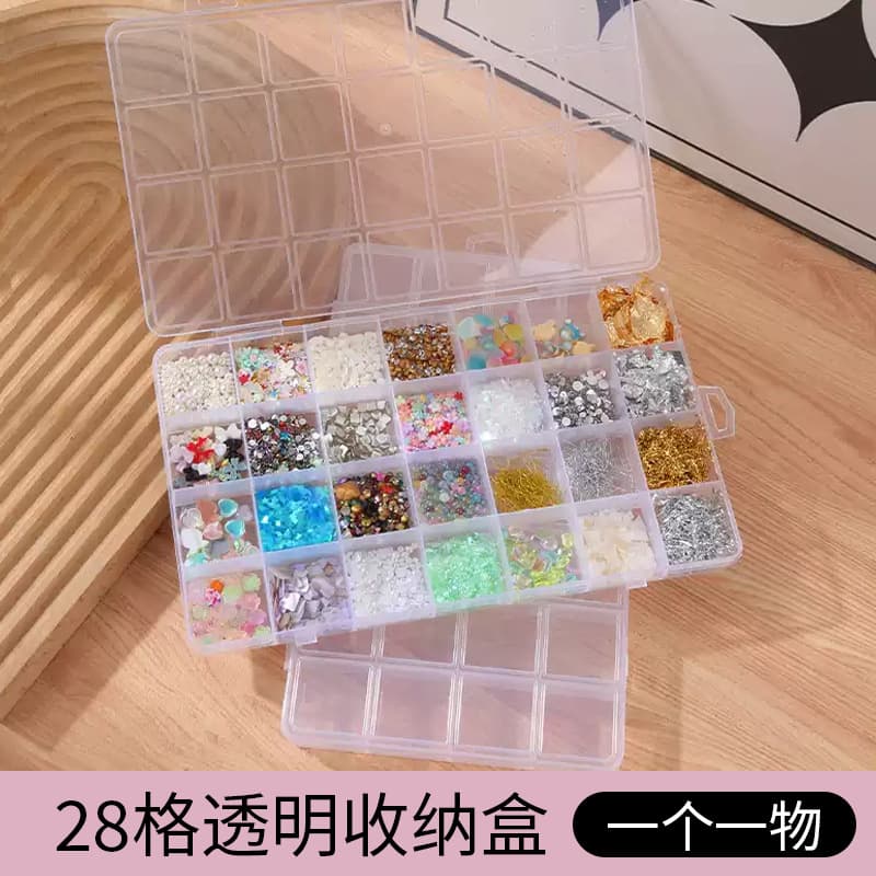 Bean storage box 28 compartments single layer plastic jewelry box with lid multi-grid jewelry diy bead DIY bean box storage