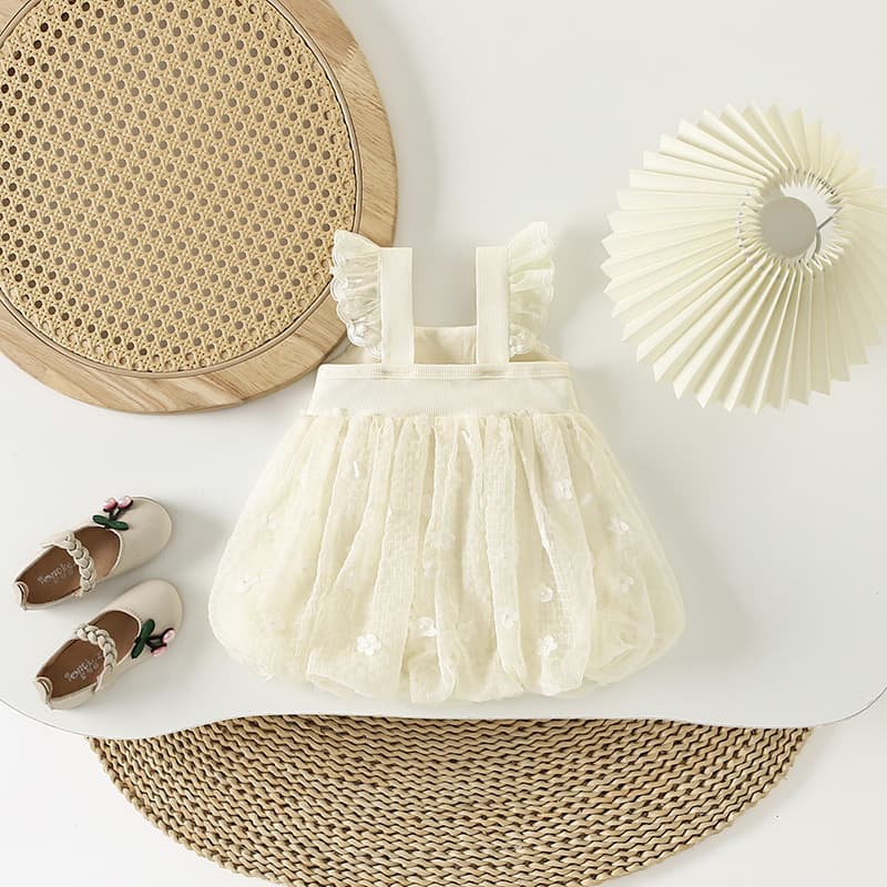 New Summer Girls Dress, Stylish and Versatile Kids Lace-Trimmed Princess Bubble Skirt