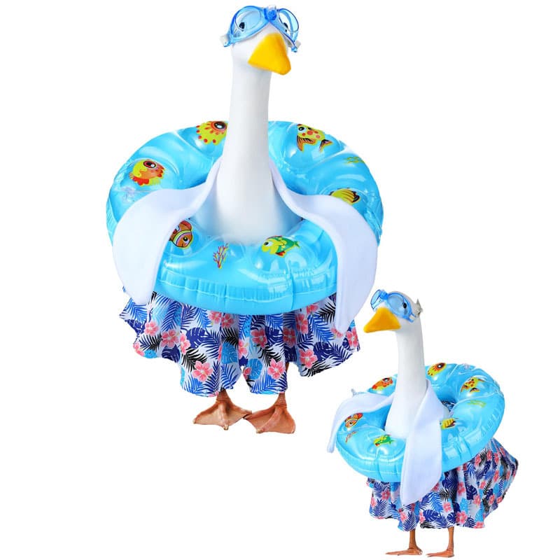 Summer Porch Goose Outfit Set Includes Goggles Shorts and Swim Ring Bikini Goose Outdoor Pool Flower