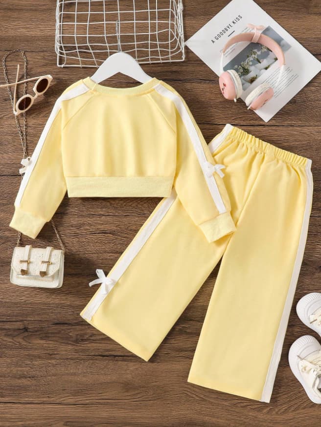 Cross-border Autumn/Winter Kids Set Casual Sporty Style Long-Sleeve Hoodie + Pink Striped Pants Cute Two-Piece Set