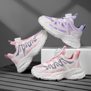 Children shoes girls sports shoes 2025 summer new style children twist button shoes breathable mesh lightweight girls sports shoes trendy