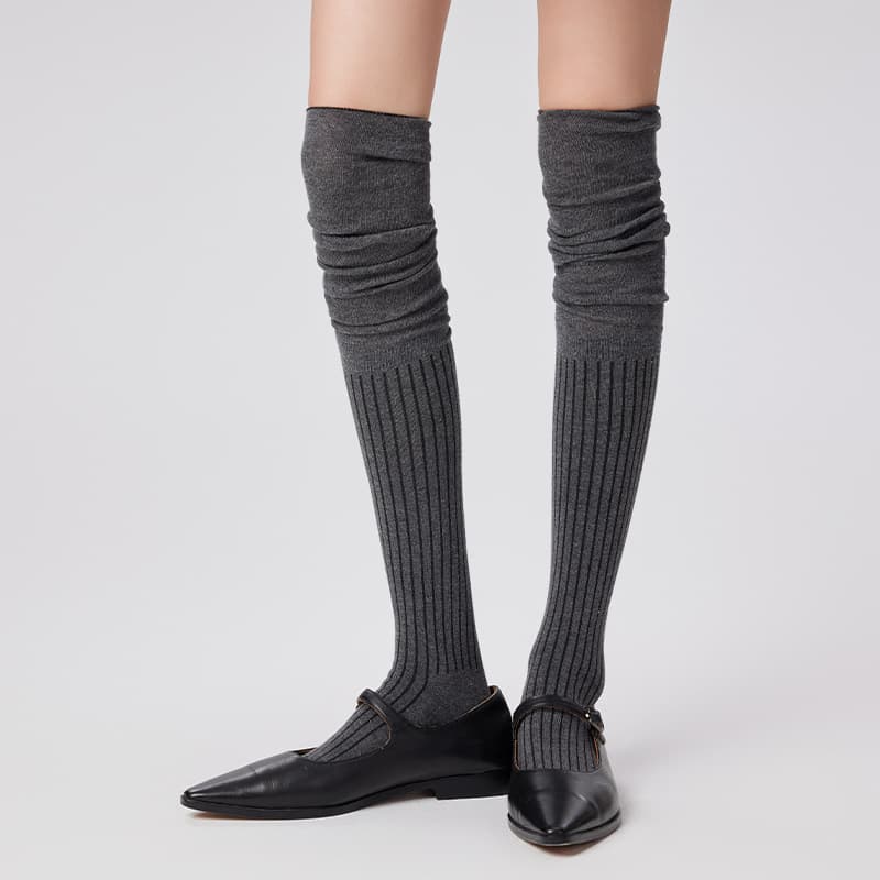 Maillard JK Socks Long Boots Over-the-Knee Socks for Women Spring Autumn Gray Slimming Over-the-Knee Stacked Socks Solid Color Long Tube Socks